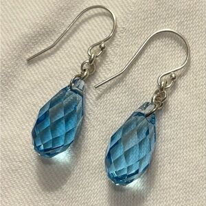 925 Sterling Silver Swarovski Briolette Earrings Blue Topaz 1.4” 💙💙💙